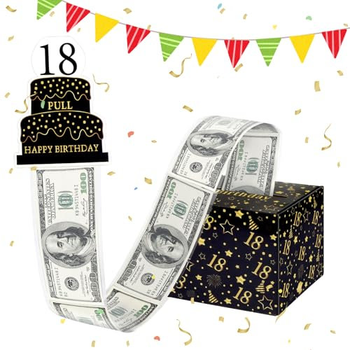 TEUYOE Lustige Geldgeschenke Geburtstag 18. Geburtstag Geschenke zum Deko, DIY Überraschungsbox, Spardose für Bargeld Geschenk Ziehen, Geschenkbox zum Mädchen Junge