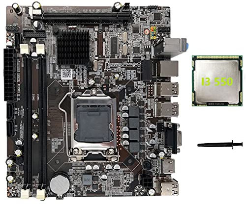 Qerwsdty 1 Set Scheda Madre Computer Scheda Madre LGA1156 Supporta I3 530 I5 Serie 760 CPU Memoria DDR3 Scheda Madre Computer + CPU I3 550 + Grasso Termico