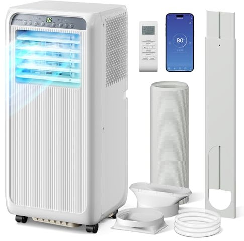 KOMORE Portable Air Conditioner 9000 BTU, 4-in-1 Air Conditioning Unit, Fan 2 Speeds & Cooling, Dehumidifier, Sleep Mode, Smart App WIFI & Remote Control, 24 Hour Timer, Window Kit