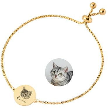GBTROEY Personalisierte Haustier-Portrait-Armband, Individuelle Gravierte Foto Name Runde Scheibe Armband Gedenkschmuck Geschenk Für Tierliebhaber
