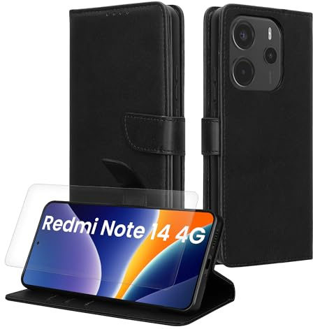 kwmobile Kunstleder Handyhülle kompatibel mit Xiaomi Redmi Note 14 4G (Nicht für 5G) Hülle - Brieftaschen Schutzhülle aus PU-Leder mit Displayschutz und RFID-Schutz - Schwarz