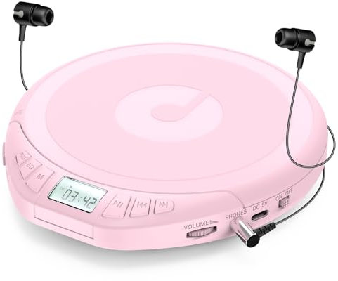 Gueray Lettore CD Portatile Hifi con display stereo cd Lettore CD con cuffie Supporto PROG ASP Funzione di memoria Funzione di ripetizione Effetto sonoro rosa