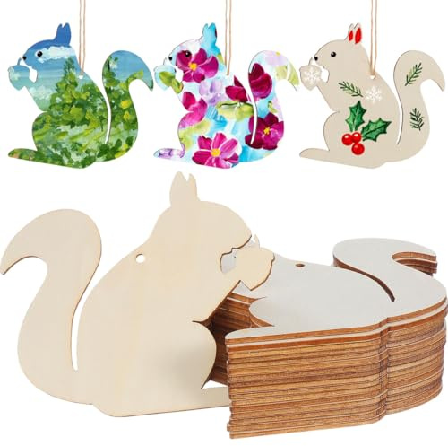 Angoily 20 Stück Eichhörnchen Holzanhänger Deko, Eichhörnchen Zum Basteln Weihnachts Holzanhänger Für DIY Weihnachtsschmuck Geschenk