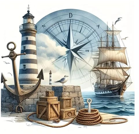 GLIDIAM 40x40cm Diamond Painting Schiff, Diamant Malerei Bilder Leuchtturm Nautisch, DIY Full Drill Basteln Erwachsene, Mosaik Stickerei Kreuzstich Geschenk für Wanddeko Wohnzimmer Schlafzimmer