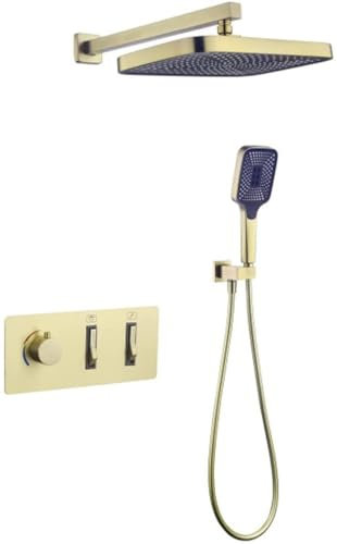SnamicE Miscelatore per Doccia da Bagno, Sistema a Pioggia a Parete con doccetta, Set Completo di Rubinetto, Tecnologia Air Water Saving, Oro,Gold