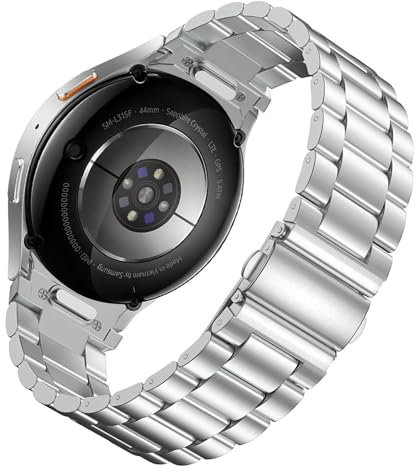 Astorgos Keine Lücke Metall Armband Kompatibel mit Samsung Galaxy Watch 7/6/5/4/FE 44mm 40mm/Watch 6/4 Classic 47mm 43mm 46mm 42mm/5 Pro 45mm, 20mm Ein Klick Edelstahl Band für Herren Damen, Silber