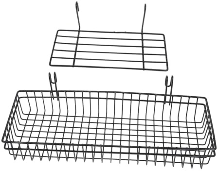 Cabilock 2pezzi Cestini Portaoggetti in Filo Metallico Da Parete Organizer Da Parete Pannello Griglia Nera Mensola in Rete Per Cucina e Soggiorno Ganci Regolabili Materiale Resistente in Fe