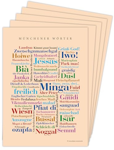 Deine Wörter Postkartenset - 5 Postkarten mit Münchener Dialekt, einzigartiges Souvenir und kreative Geschenkidee - DIN A6