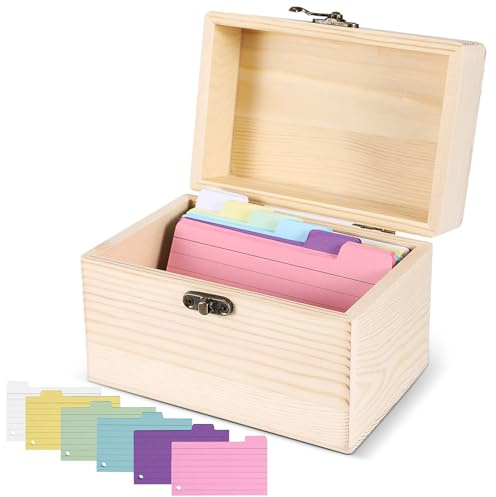Tryora Boîte de recettes en bois avec cartes, organiseur de recettes 4 x 6 en bois robuste, boîte à recettes en bois avec 150 cartes de notes pour maman, épouse, cuisine, mariage, pendaison de