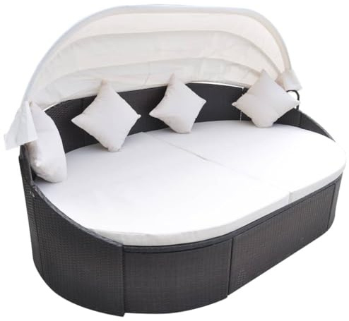 Mokuyary Outdoor-Loungebett mit Dach Poly Rattan Braun Vielseitige Multifunktionsliege,Gartensofa Outdoor Lounge - Gartensofa für Balkon Terrasse