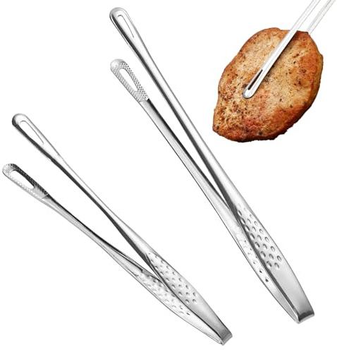 Juego de pinzas de cocina y barbacoa de acero inoxidable (24/28 cm) – 2 piezas multifunción para asar, cocinar y hornear, pinzas para carne robustas y pinzas para espagueti