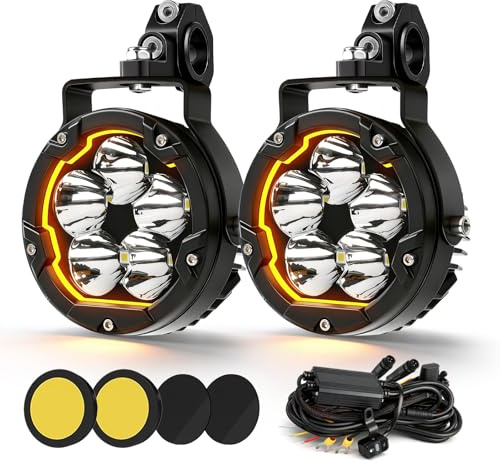 CO LIGHT 4 Motorrad LED Zusatzscheinwerfer, Nebelscheinwerfer, Motorrad LED Scheinwerfer mit DRL, mit Kabelbaum, Flash Modus, 100W 14000LM Ultrahell