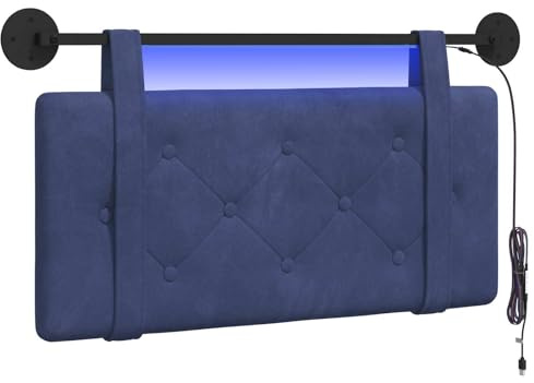 vidaXL Hängendes Kopfteil Mit LED Licht Polizeiblau Samt, Bettkopfteil, Rechteckig aus Samt, Wandmontage, Bequeme Polsterung, Knopfheftung, Platzsparend Décor