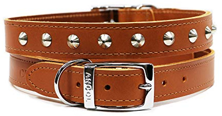 Ancol Tan Studded Leather Dog Collar for Dogs and Puppies - Durable Bridle Leather Pet Training Collar with Die Cast Fittings - Tan Colour - Size 39-48cm Size 5