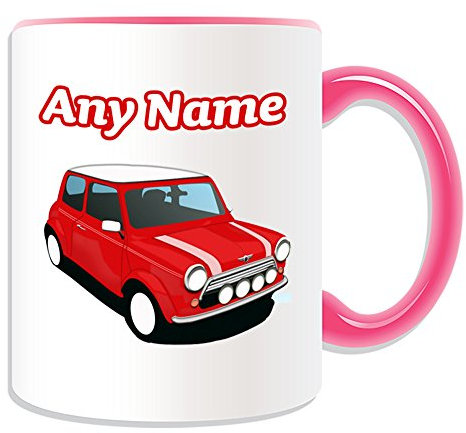 Personalisiertes Geschenk – Rot Mini Cooper Tasse (Design Thema, Farbe Optionen) – Für jede Nachricht/Name auf Ihrem Einzigartig – BMW Hatch Cabrio Clubman Countryman Coupe Roadster Paceman Fahrzeug Auto Automarke Cute Treiber, keramik, rose