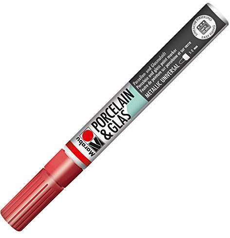 Marabu 01230031732 - Porcelain & Glas Painter Metallic rot, Porzellan- und Glasmalstift auf Wasserbasis, Strichstärke 1 - 2 mm zum Malen und Schreiben, spülmaschinenfest nach Einbrennen