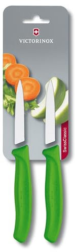 Victorinox Swiss Classic Lot de 2 Couteaux D’Office, Lame de 8 Cm, Pointe Moyenne, Acier Inoxydable, Vert