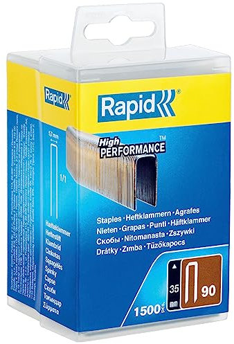 Rapid 5000126 Tackerklammern Typ 90, 35mm Klammern, 1.5 Stk. Kunststoffbox, Schmalrückenklammern für Holz mit geharzte Oberfläche