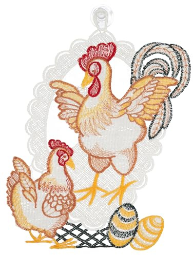 Fensterbild Ostern Spitze Fensterdekoration Landhaus Henne Rot Osterdekoration 16x22 cm