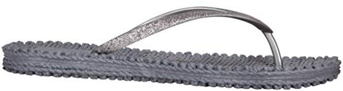 Ilse Jacobsen Damen Sandalen flach | Flip Flops mit Riemen | Schuhe mit Sohle aus Bast | Glitter Look | CHEERFUL01,Grau (Grau (006)),40 EU