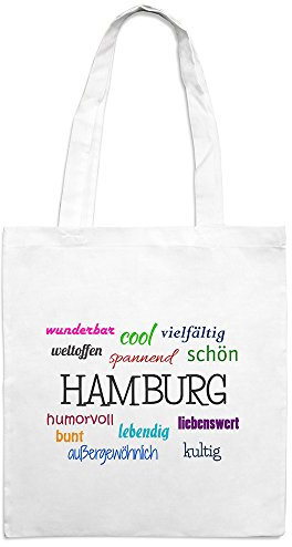 Jutebeutel mit Stadtnamen Hamburg - Motiv Positive Eigenschaften - Farbe weiß – Stoffbeutel, Jutesack, Hipster, Beutel