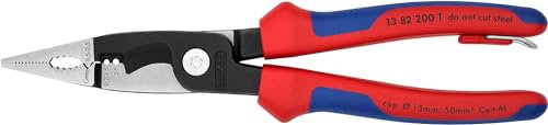KNIPEX Elektro-Installationszange in Blister mit Mehrkomponenten-Hüllen, mit integrierter Befestigungsöse zum Anbringen einer, 13 82 200 T BK