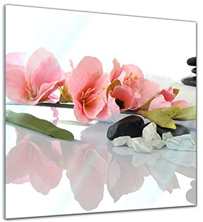 Bilderdepot24 Glasbild - Orchidee und Zen Steine - 20 x 20 cm - Deko Glas - Wandbild aus Glas - Bild auf Glas - moderne Glasbilder - Glasfoto - Echtglas - kein Acryl - Handmade