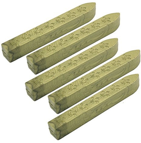 FQL 5 Stück Siegelwachs-Stäbchen ohne Dochte Siegelwachs für Versandbrief, Retro-Vintage-Wachssiegel-Stempel (grün, goldfarben)