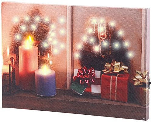 infactory LED Bild Fenster: Wandbild Weihnachtliches Fenster mit LED-Beleuchtung, 30 x 20 cm (LED Weihnachtsbilder Fenster, Leinwand Bild, Weihnachtsbeleuchtung)