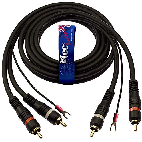 1,5 m 2 RCA + Earth Ground Wire - Cable de tocadiscos para record Deck sin conexión a tierra