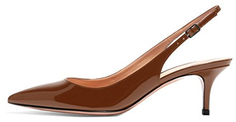 EDEFS Damen Slingback Pumps Klassische Arbeitsschuhe Kitten Heels mit Schnalle LackBraun Größe EU43
