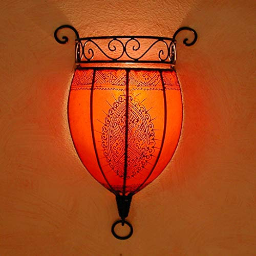 Orientalische Wandlampe Wandleuchte aus Marrakesch Leder-Lampenschirm Henna Rot Art Déco Nakous L1085