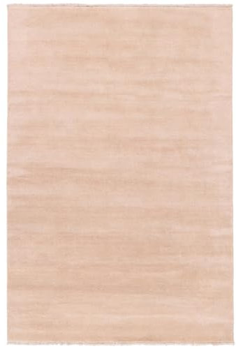 RugVista Handloom Fringes, Teppich, Shaggy/Handloom, 400 x 300 cm, Rechteckig, Niedriger Stapel, Wohnzimmer, Esszimmer, Schlafzimmer, Nur chemische Reinigung, Care & Fair Zertifiziert, Hell Rosa