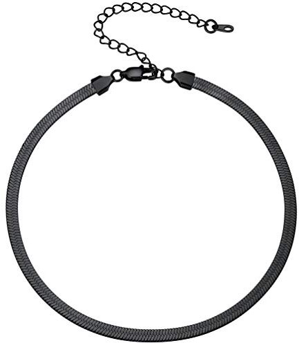 PROSTEEL Damen Mädchen Collier schwarz Edelstahl kurz Kette 32+9cm verstellbar Schlangenkette Halskette 5mm Choker Necklace modischer Schmuck Accessoire für Geburtstag Party