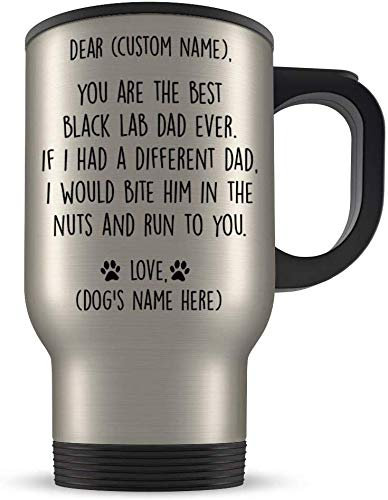 Personalised Black Lab Dad Dog Themed 14 oz Silver Travel Mug Birthday Gift