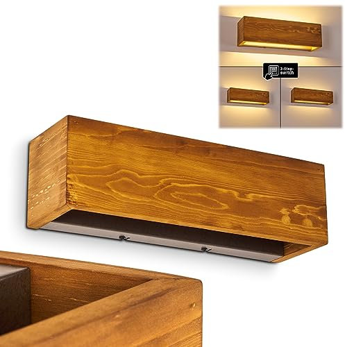 HOFSTEIN LED Wandlampe Adak, dimmbare Wandleuchte aus Holz/Metall in Braun/Grau, 1-flammig, 13,5 Watt, 1800 Lumen, 3000 Kelvin (warmweiß), längliche Innenwandleuchte m. Up&Down Effekt an der Wand