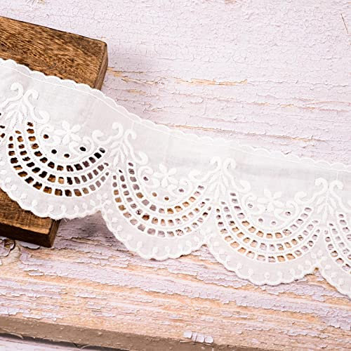VU100 Scalloped Eyelet Spitzenband Weiß, 10 cm breit 4.57metres Baumwolle Spitzenstoff Blumen,zum Nähen Handwerk Hochzeit Deko, Dekoband Kleid Geschenkbox