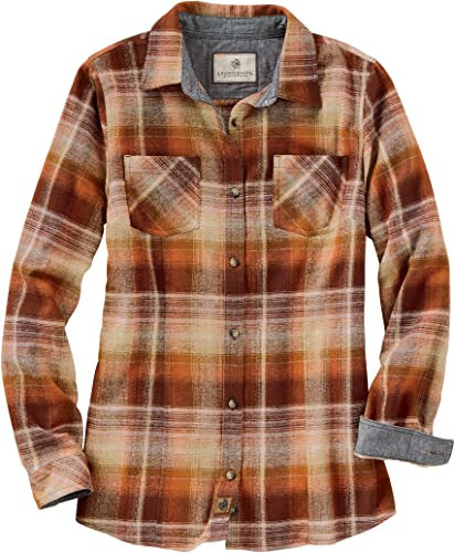 Legendary Whitetails Damen Cottage Escape Flannel Long Sleeve Plaid and Solid Color Clothes for Women, Fitted Button Down Langärmelig, Kürbisgewürz, Mittel