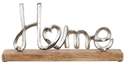 Brandsseller Deko-Schriftzug Home ca. Breite 35 cm Höhe 17 cm auf Mangoholz-Sockel Silber/Braun