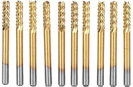 Juego de fresas de extremo CNC, 10 piezas de 3,175 mm, fresa de carburo de 1/8 , vástago, broca de grabado de PCB CNC recubierta de titanio