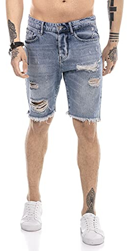 Redbridge Jeans-Shorts für Herren Kurze Hose Denim Freizeithose Destroyed Look Blau W31