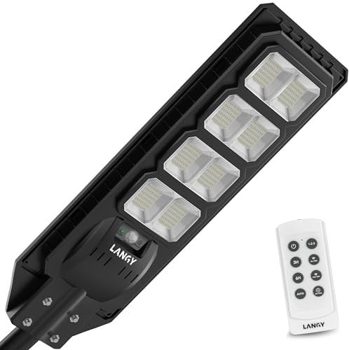 LANGY Lampione Stradale Solare 200W, 20000mAh Batteria 360 PCS LED Alta Luminosità, Lampada da Esterno a Energia Solare, Luce da Poste Stradali per Sicurezza da Crepuscolo