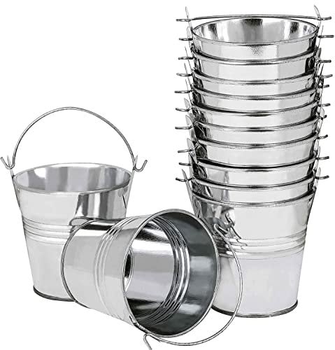 LATERN 12 Piezas Metalico Mini Macetas Colgantes, 6CM Macetas Cubo de Flores Colgantes con Mango Desmontable para Balcón Valla Jardín Decoración del Hogar (Plata)