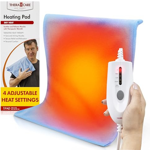 TheraCare Electric Heating Pad | Dry Heat Therapy | 4 Adjustable Heat Settings | 12 x 15 | Comfortable, Soft & Durable