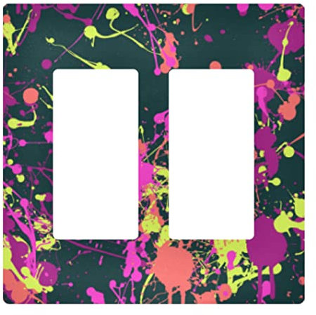 Colorful Splatter Paint Mixed Pink Orange Yellow Ink Art on Dark 3 Triple Gangs Rocker Print Toggle Wall Plate, Switch Plate Cover for Living Room Bedroom Bathroom Office and School