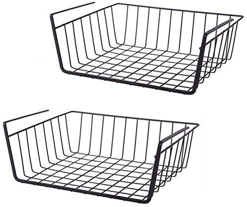 Lot de 2 paniers suspendus amovibles en métal - Convient pour les bureaux, cuisines, réfrigérateurs, salles de bains, armoires, armoires (noir)