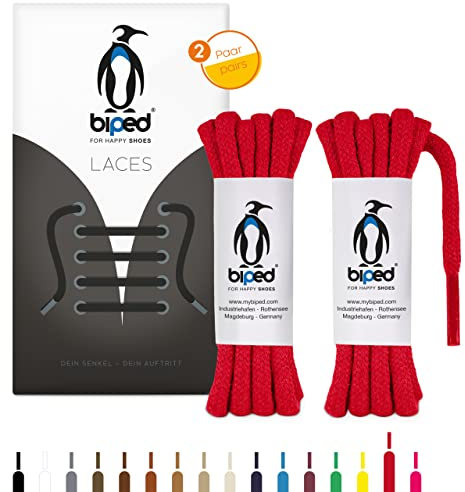 biped LACES 2 paia di lacci tondi in cotone ø 5 mm extra spesso - lacci di qualità antistrappo per scarpe in pelle, stivali, stivali e scarpe sportive - made in EU z2902(rosso,160 cm)