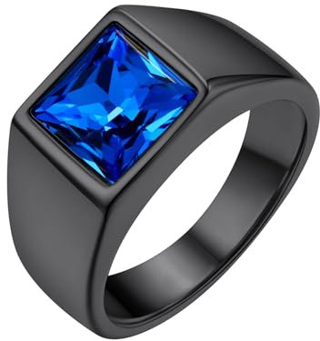 GoldChic Schwarz Siegelring Ring Frauen Männer Edelstahlring Blauer Stein Verlobungsring Bandring 72mm Herren Schmuck Accessoires