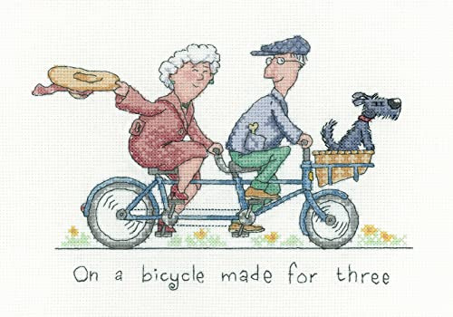 Heritage Crafts Kreuzstich Set Aida Zu dritt auf einem Fahrrad Zählmuster