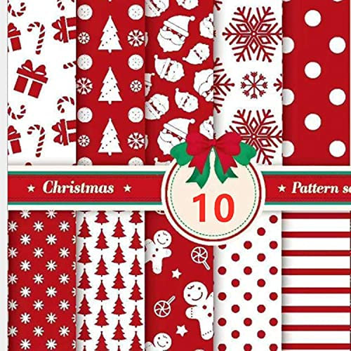 Weihnachts-Baumwollstoff-Quadrate, Stoff-Patchwork-Basteln, Weihnachts-Schneeflocken-Druck, roter grüner Stoff, Baumwollstoff für Weihnachten, Patchwork, DIY, Scrapbooking (50 x 50 cm, 10 Stück),C